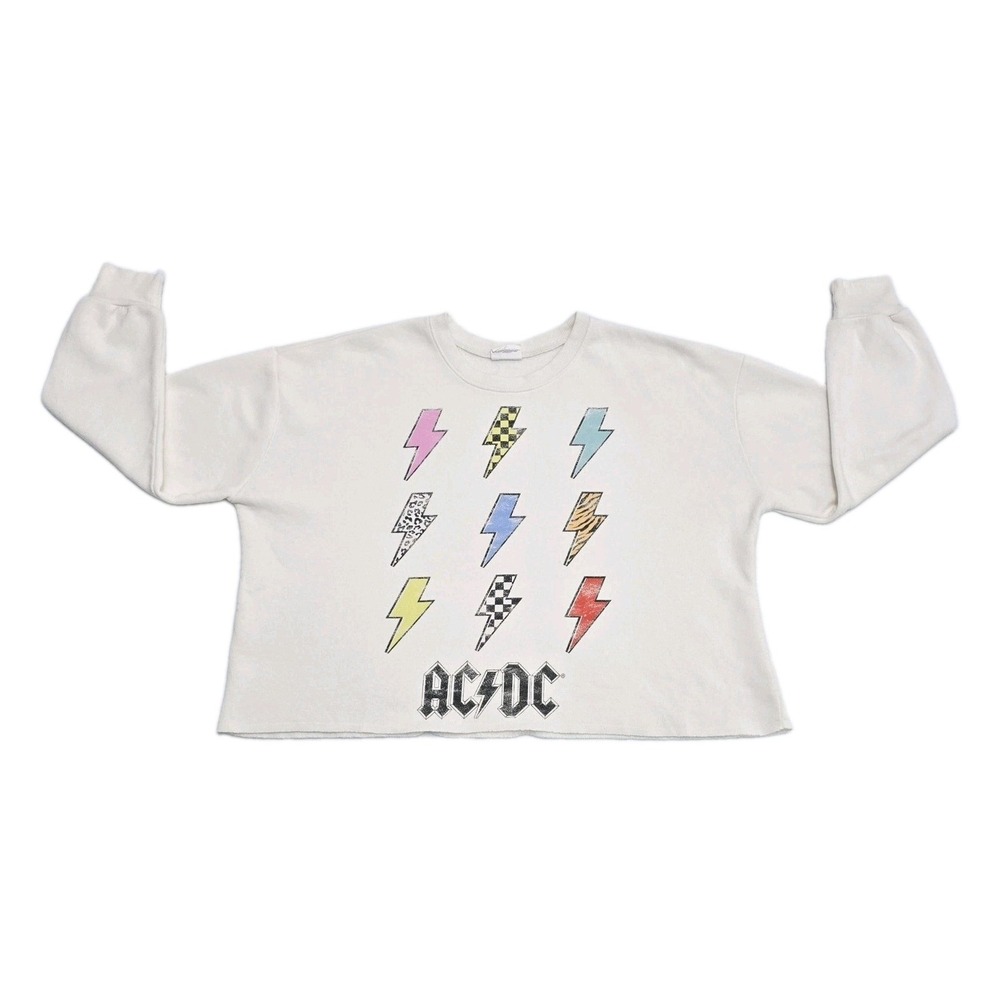 Grayson Threads AC/DC Lightning Bolt Graphic Cropped Sweatshirt Cream Large